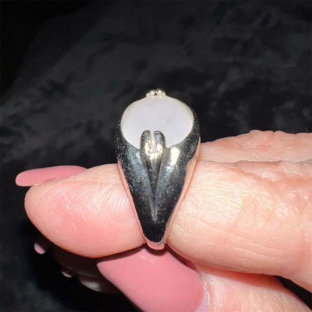 Pale  Pink Stone Silver Band Ring US Size 9